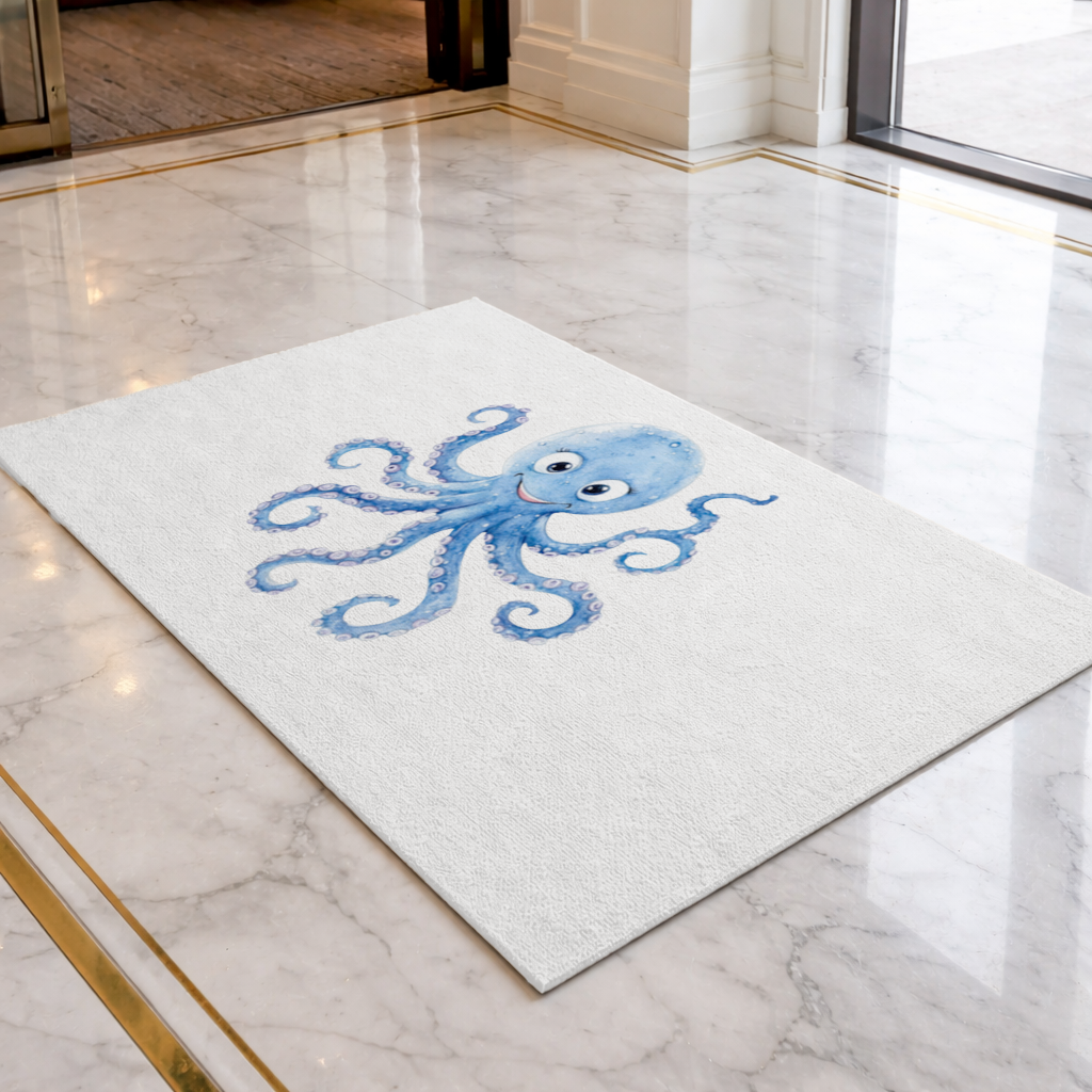 Cute Blue Watercolor Octopus Doormat