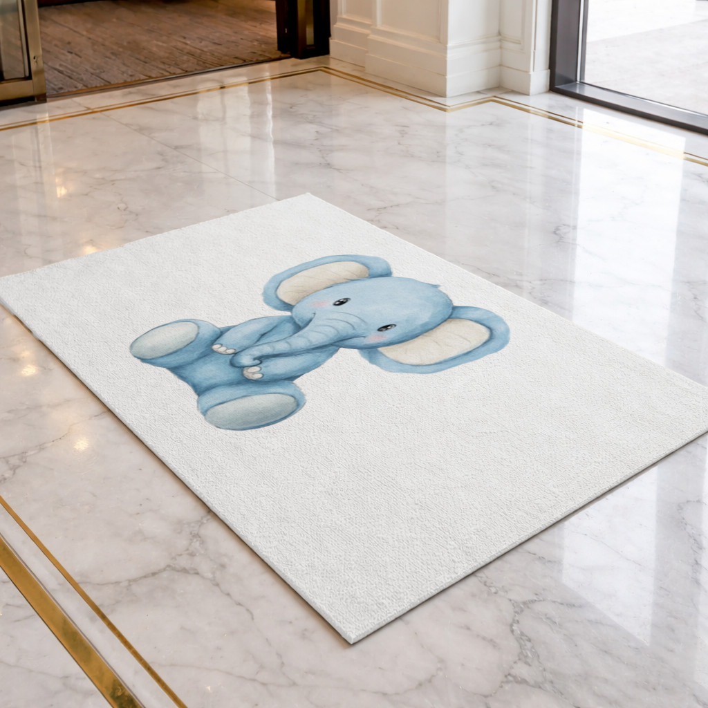 Mavi Suluboya Bebek Fil Kapı Önü Paspası