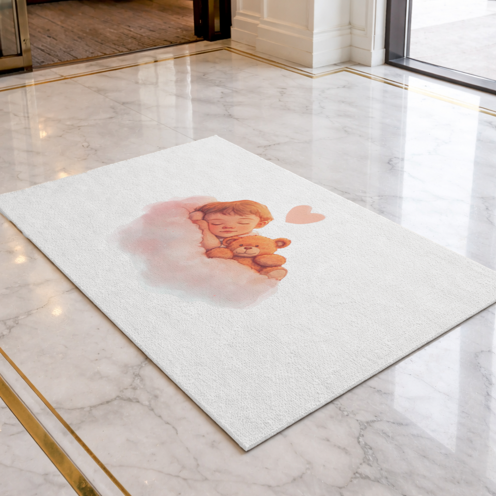 Sleeping Baby on Cloud with Teddy Bear Doormat