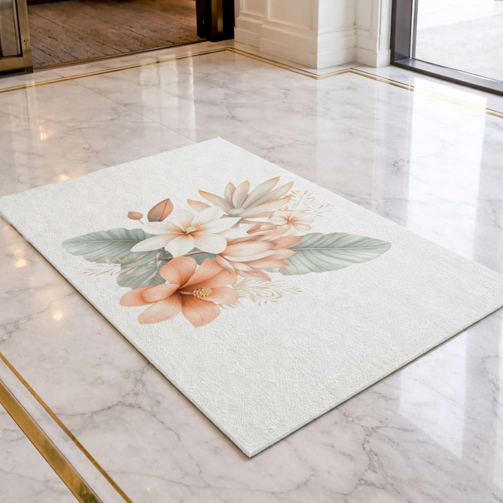 Şeftali Tonlu Tropikal Çiçek Buketi Kapı Önü Paspası