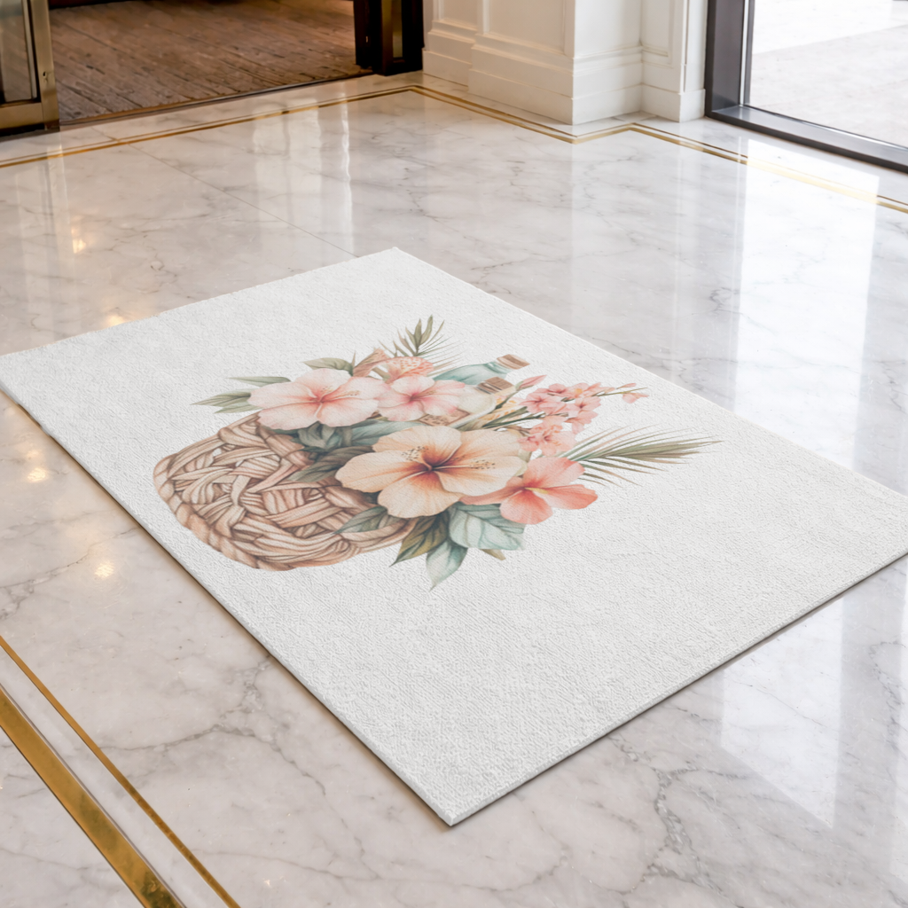 Tropical Hibiscus Flower Woven Basket Doormat