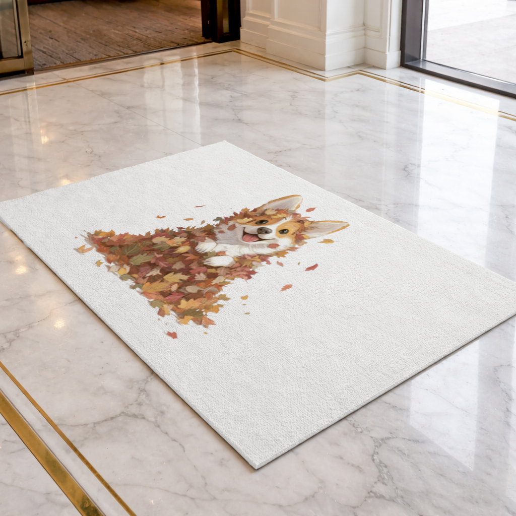 Happy Corgi Puppy in Fall Leaves 