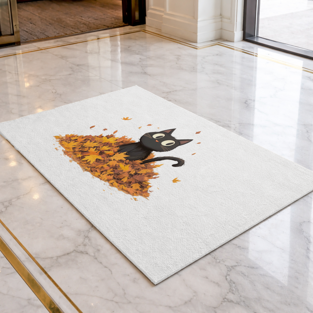 Cute Black Cat in Autumn Leaves 