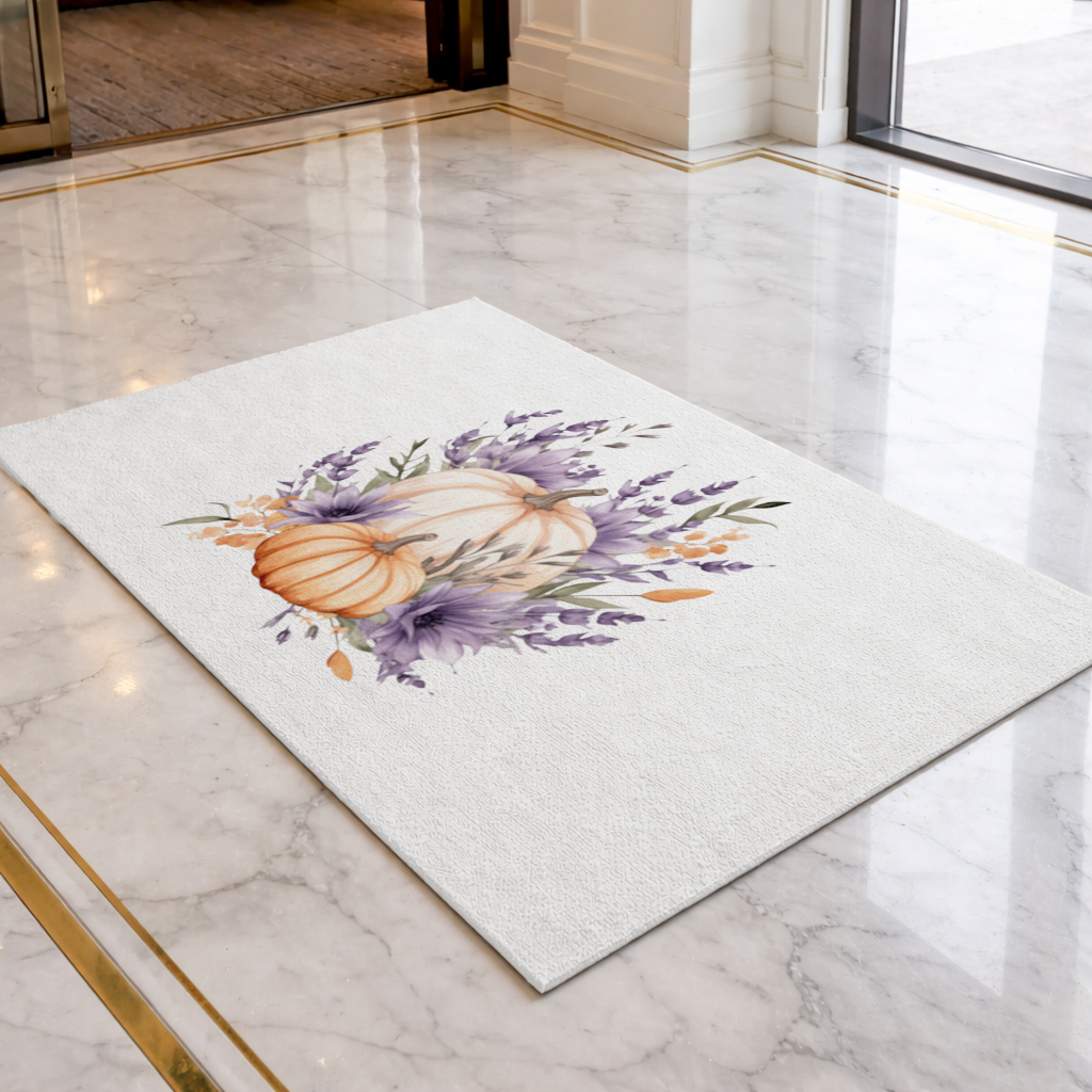 Lavender and Pumpkin Autumn Bouquet Doormat