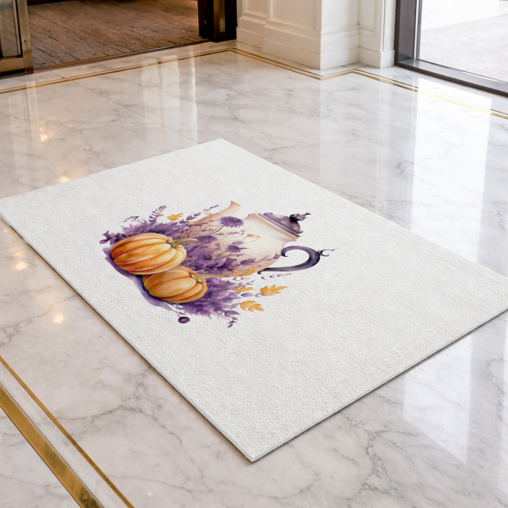 Vintage Purple Floral Pumpkin Teapot Doormat