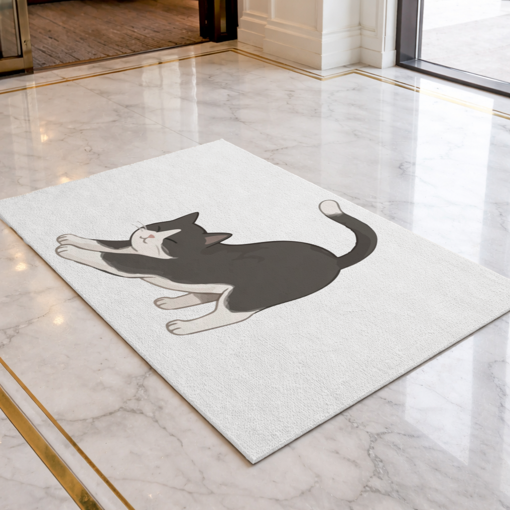 Stretching Tuxedo Cat Doormat