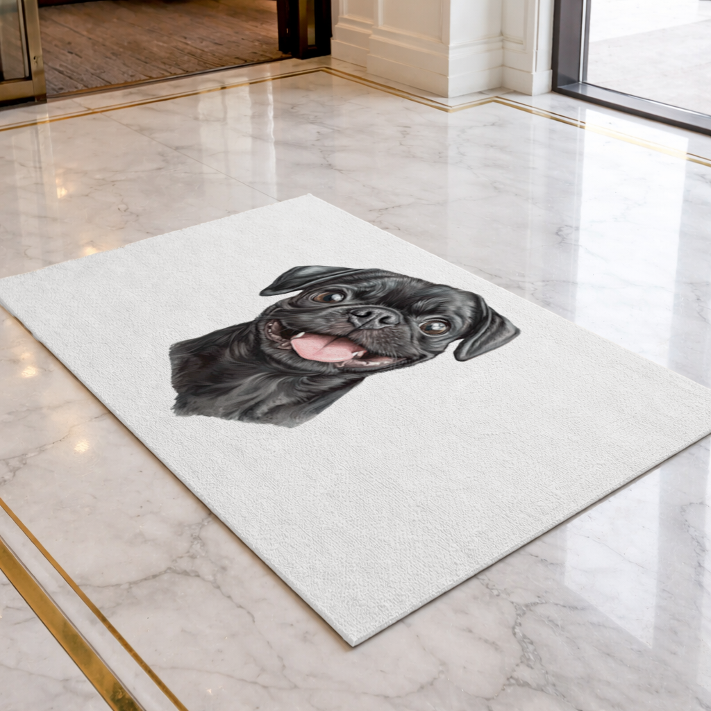 Happy Black Pug Face Doormat