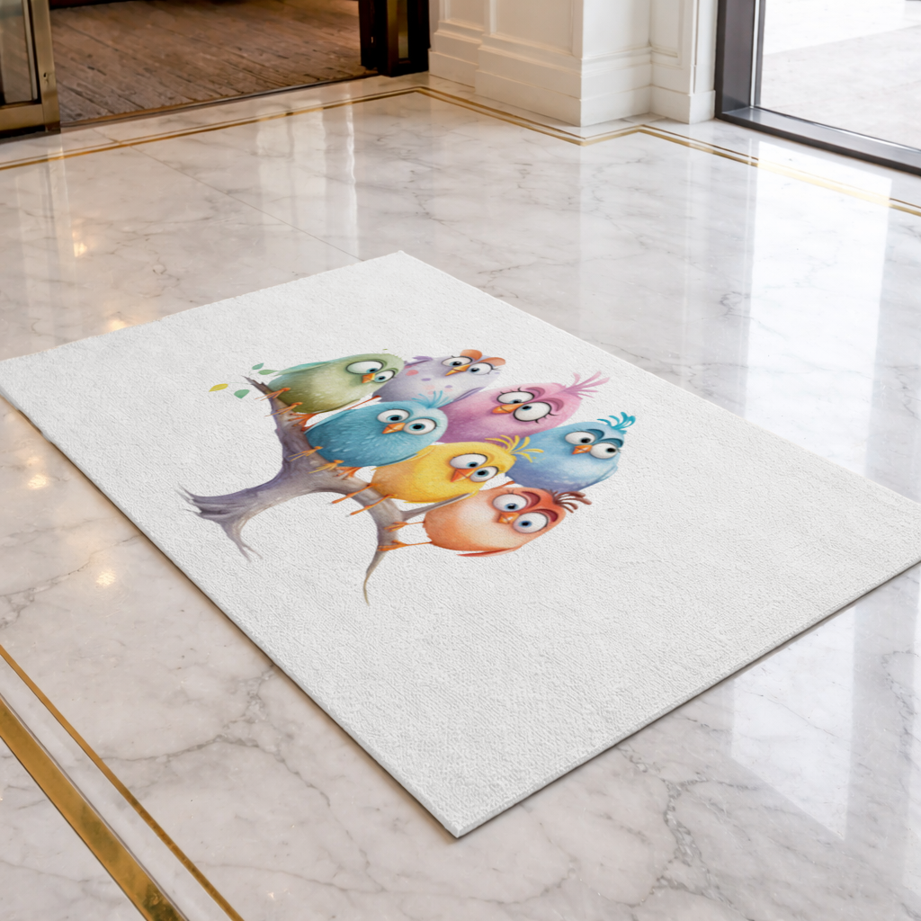 Whimsical Colorful Birds on Branch 