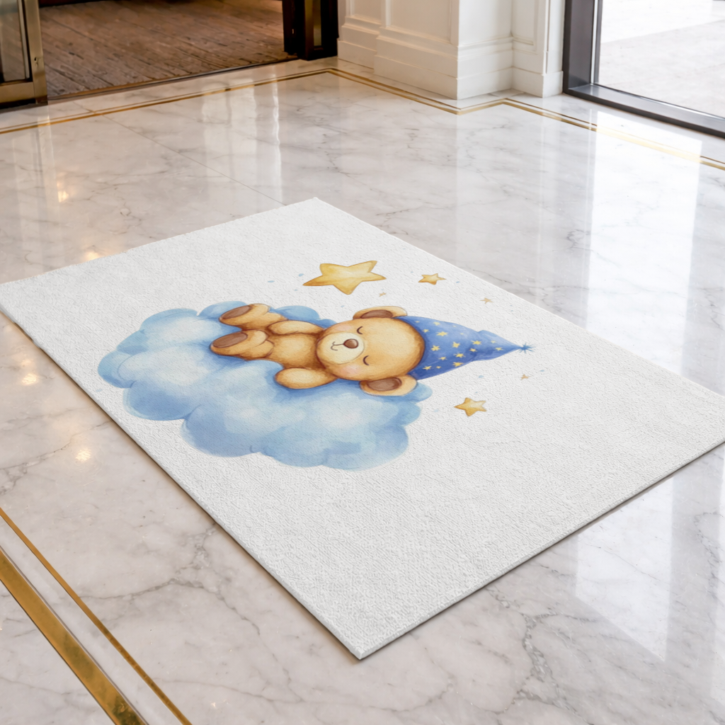 Sleeping Teddy Bear on a Cloud Doormat