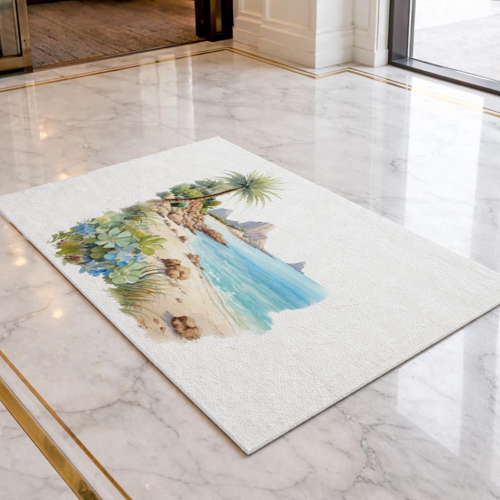 Tropical Palm Tree and Turquoise Sea Doormat