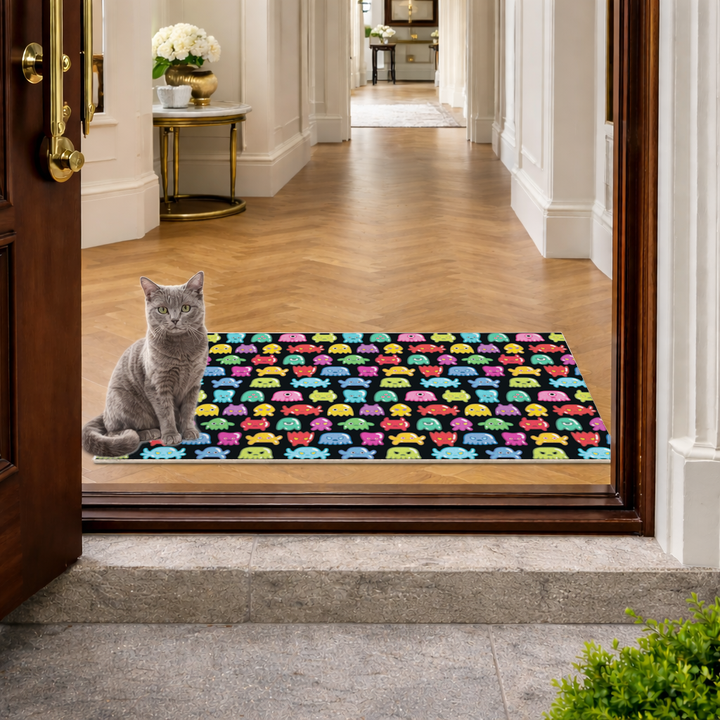 Cute Colorful Monsters Seamless Pattern Doormat