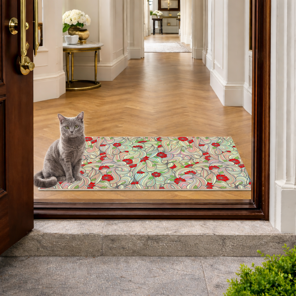 Floral Retro Wavy Pattern Doormat