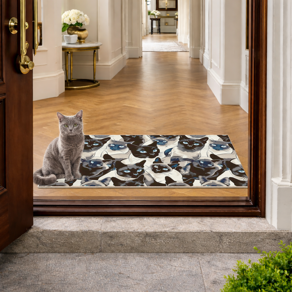 Blue Eyed Siamese Cat Elegant Illustration Pattern Doormat