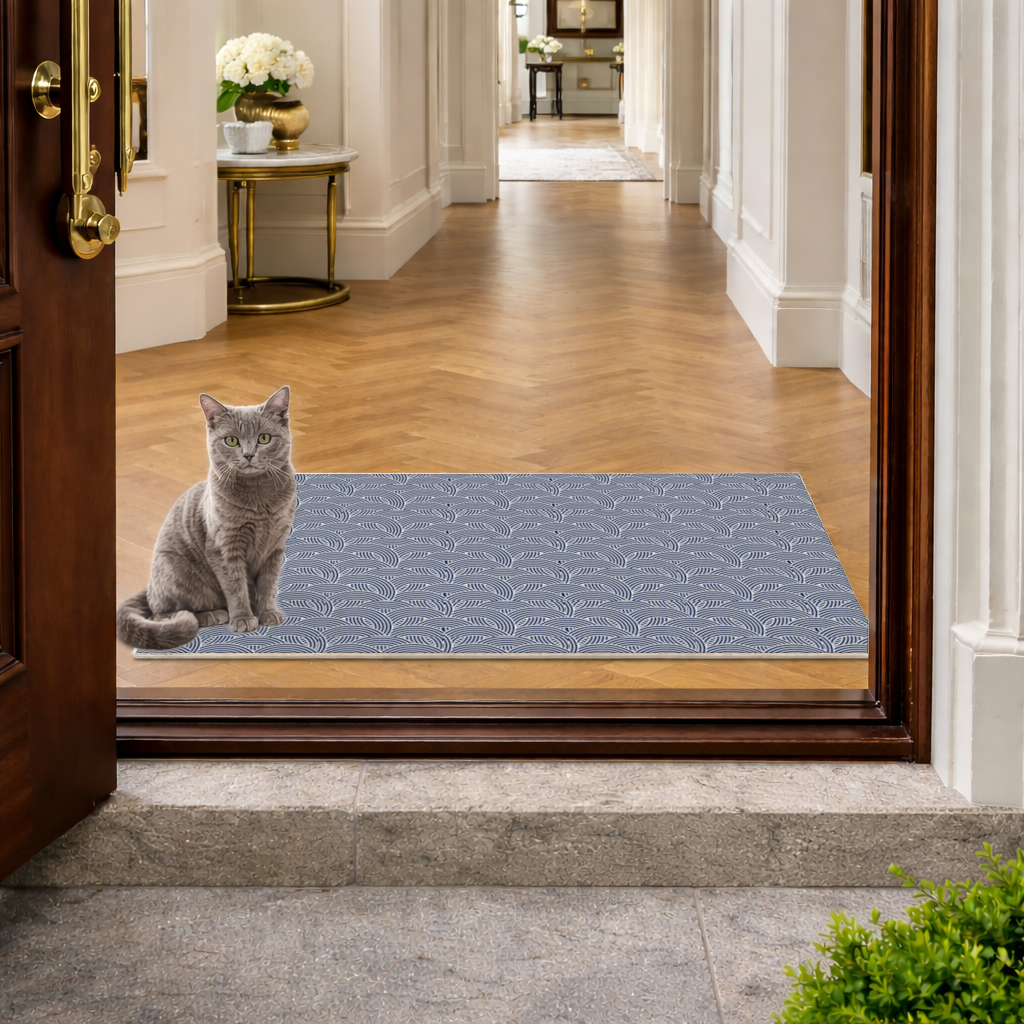 Navy and White Semi Circle Geometric Pattern Doormat