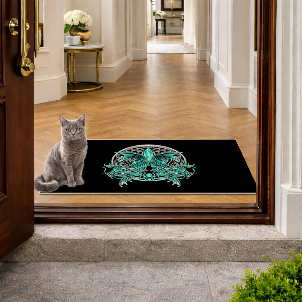 Turquoise Twin Dragon Emblem Design 