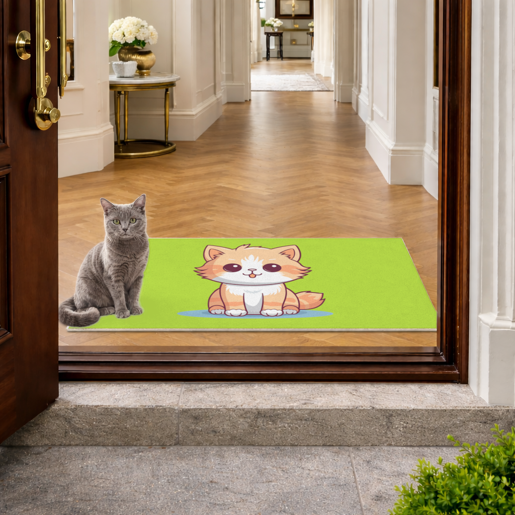 Cute Orange Cat Illustration Doormat