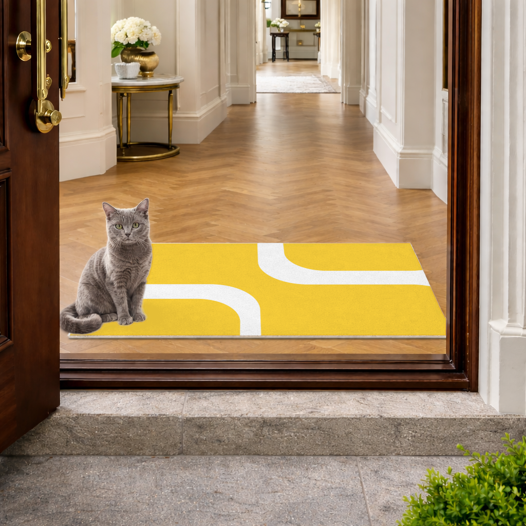 Yellow Geometric Labyrinth and Modern Abstract Pattern Doormat