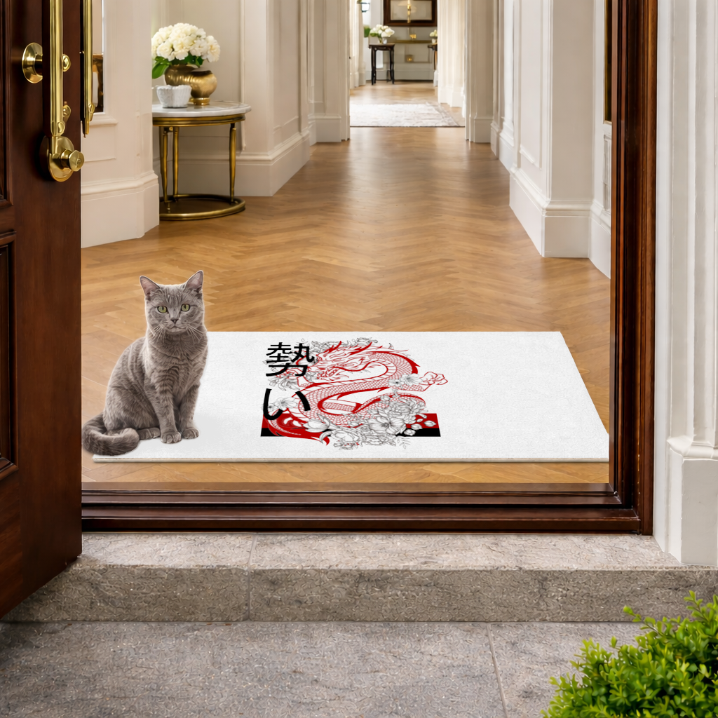 Japanese Dragon with Floral Design Doormat