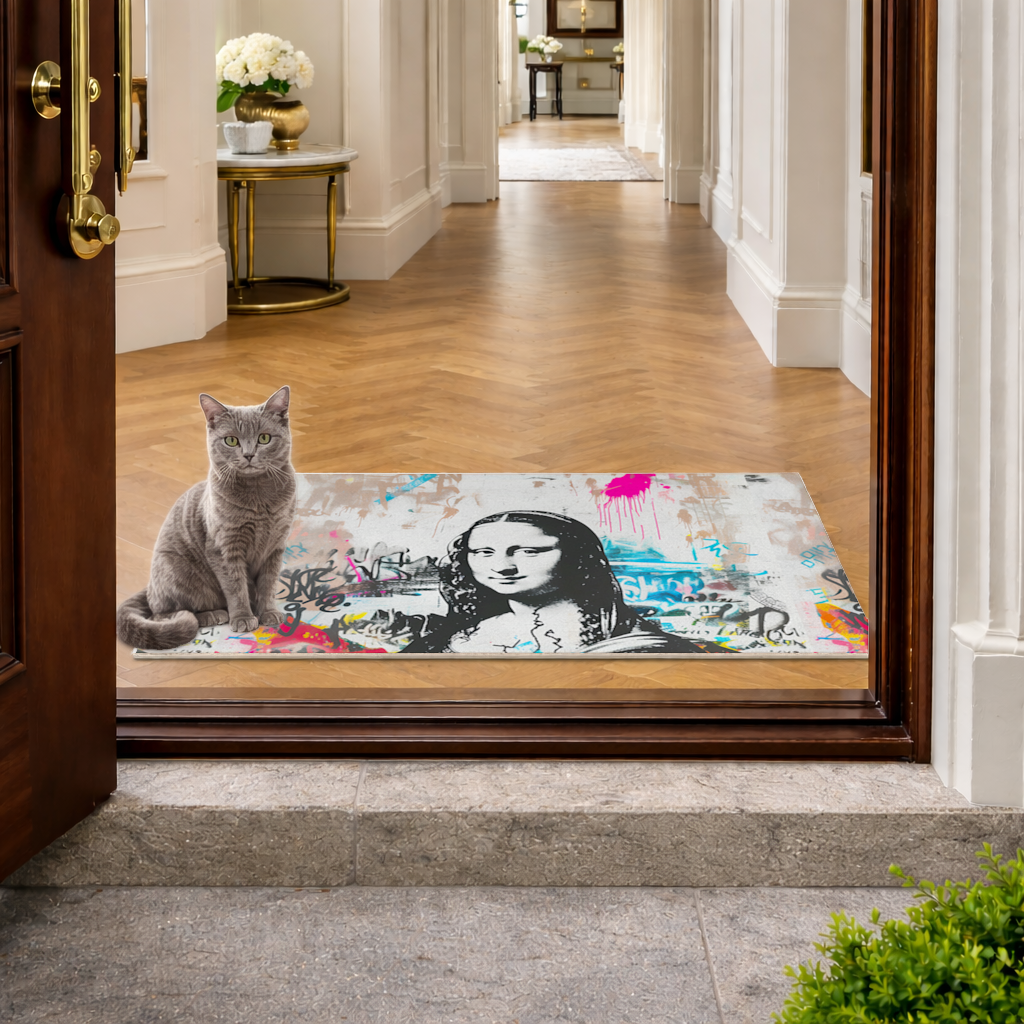 Graffiti Style Modern Mona Lisa Illustration Doormat