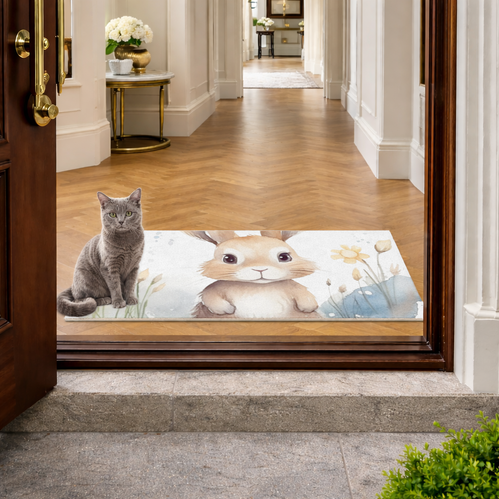 Cute Bunny Watercolor Illustration Doormat
