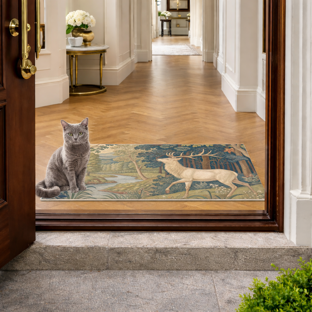 Noble Deer in Forest Landscape Classic Art Illustration 