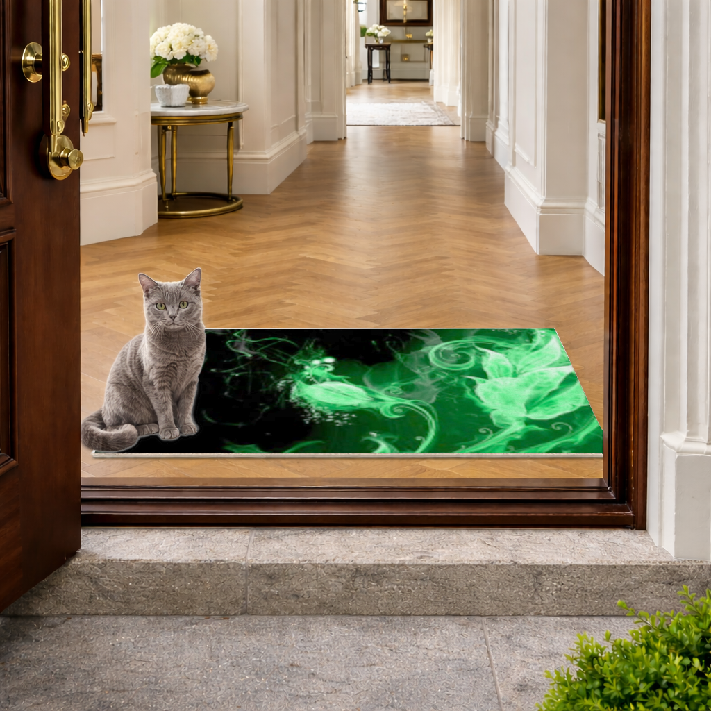Yeşil siyah duman deseni. Kapı Önü Paspası