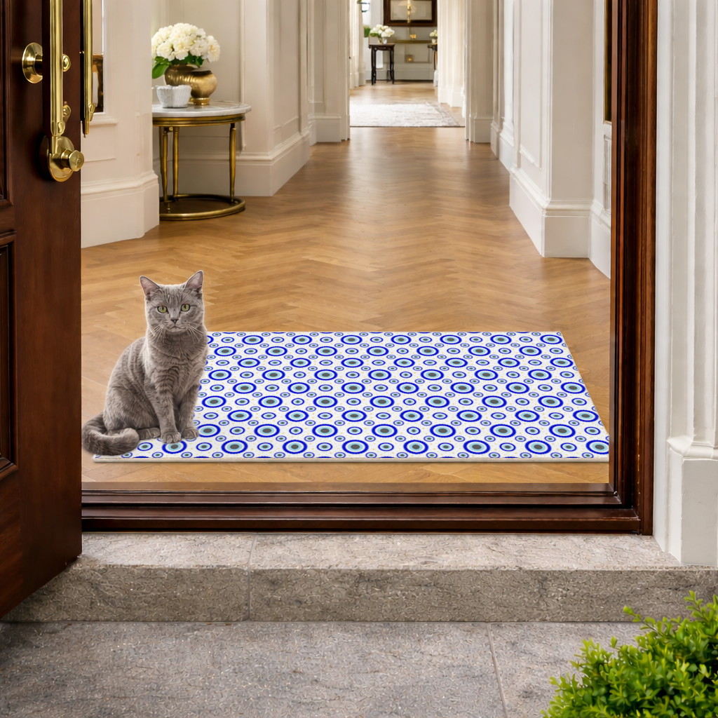 Blue Evil Eye Pattern with Stars Doormat