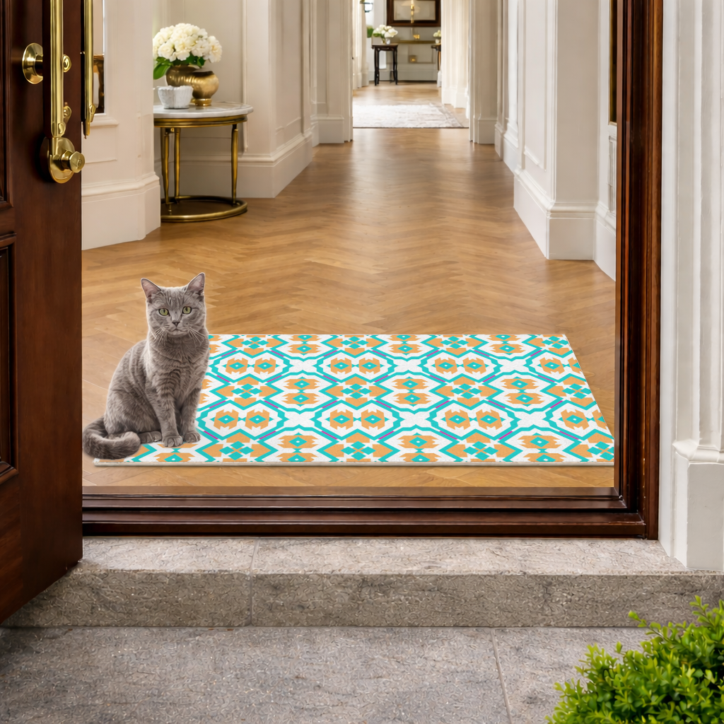 Orange and Turquoise Geometric Pattern Doormat