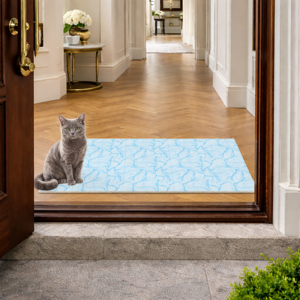 Blue Wavy Linear Abstract Pattern Doormat