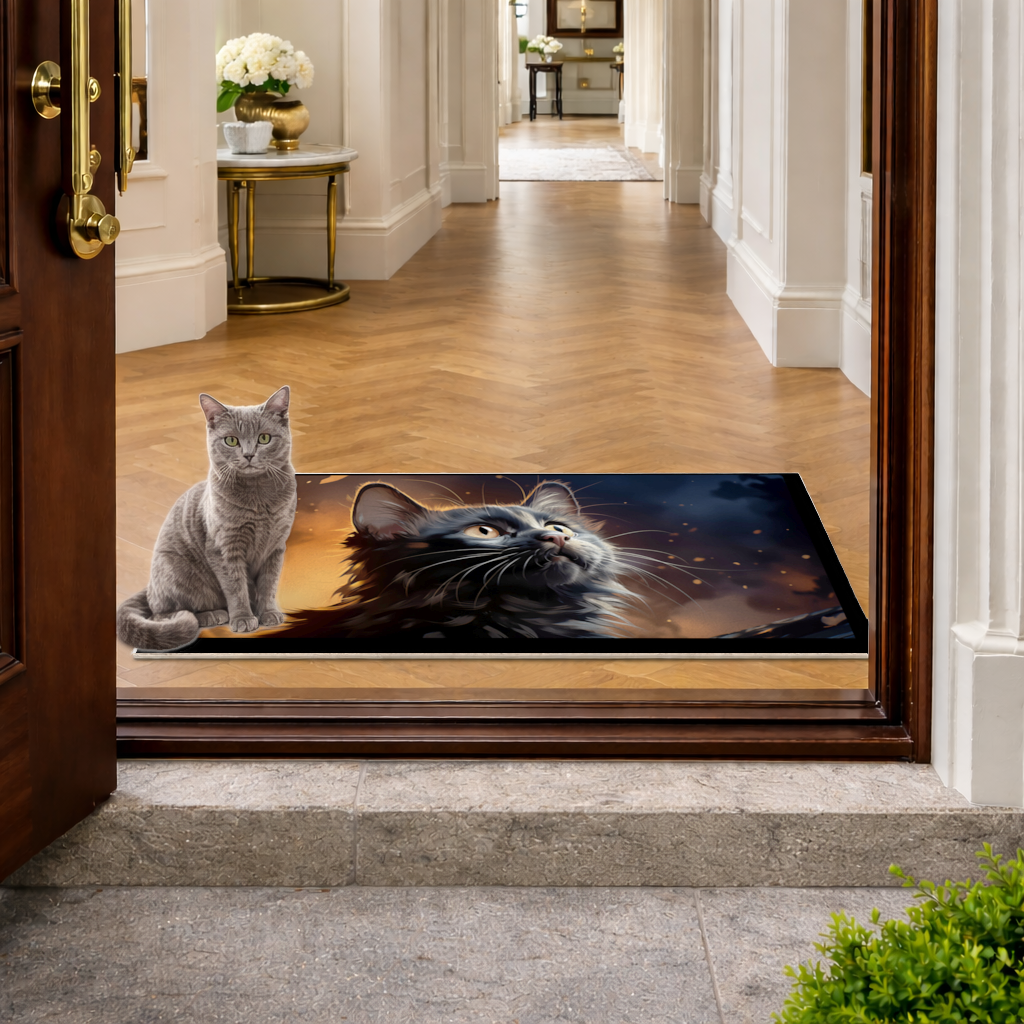 Siyah Kedi Dijital Sanat Kapı Önü Paspası