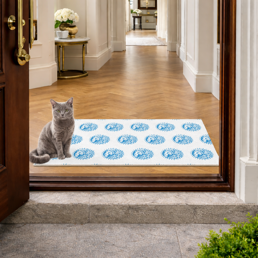 Leo Zodiac Sun and Moon Blue Motif Doormat