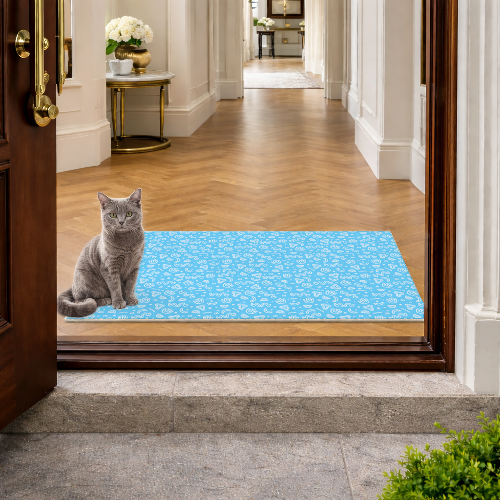 Blue Abstract Doodle Doormat