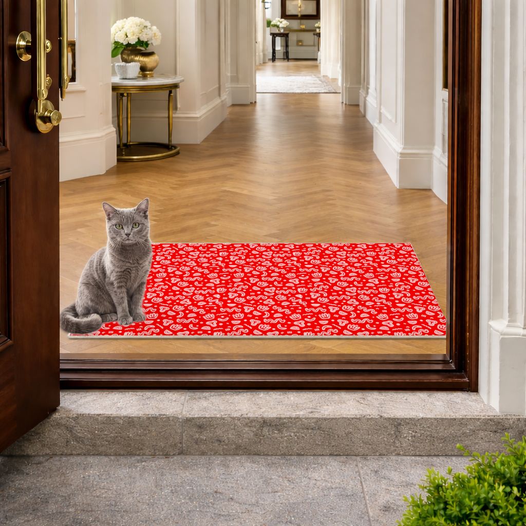 Red Abstract Doodle Doormat