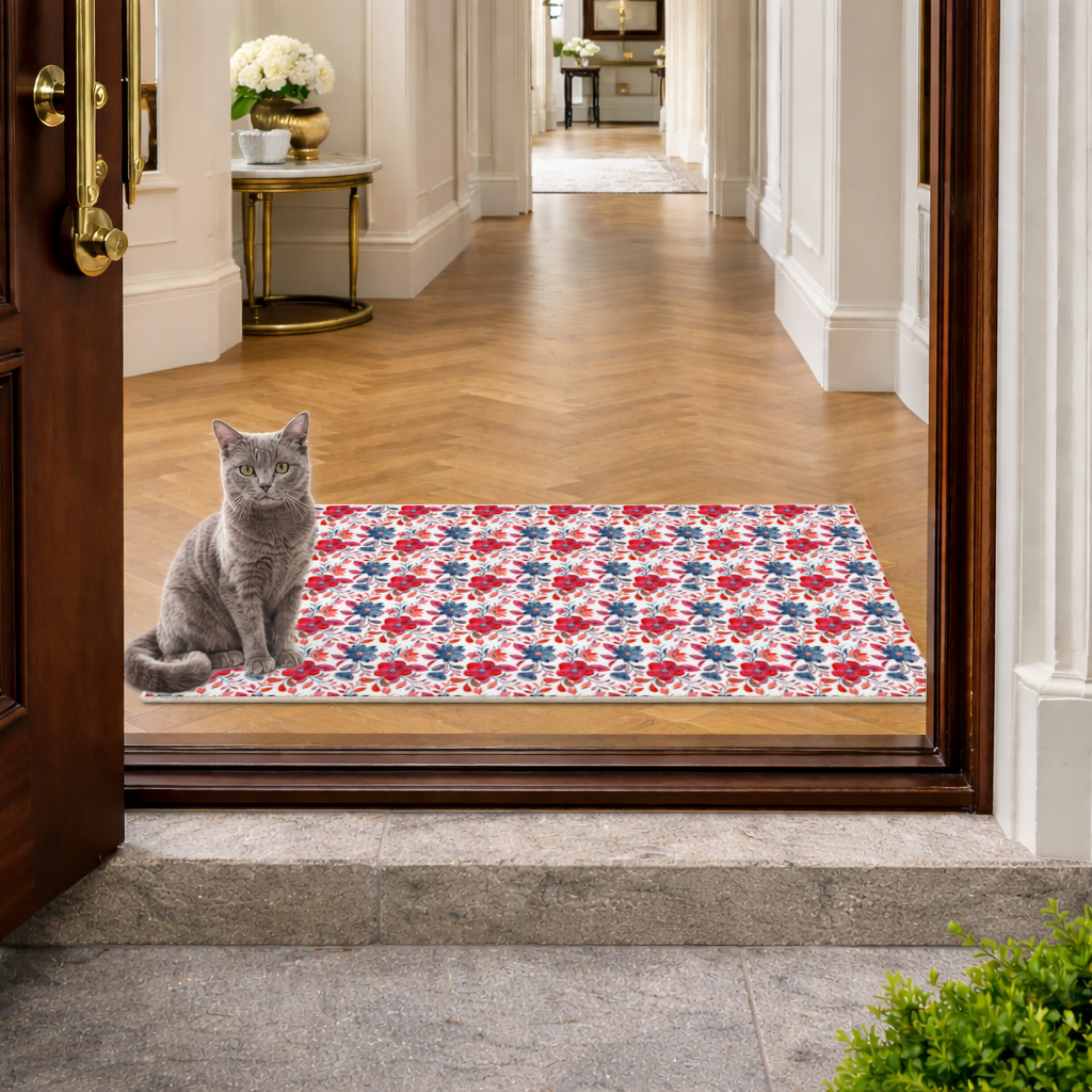 Watercolor Red Navy Floral Doormat