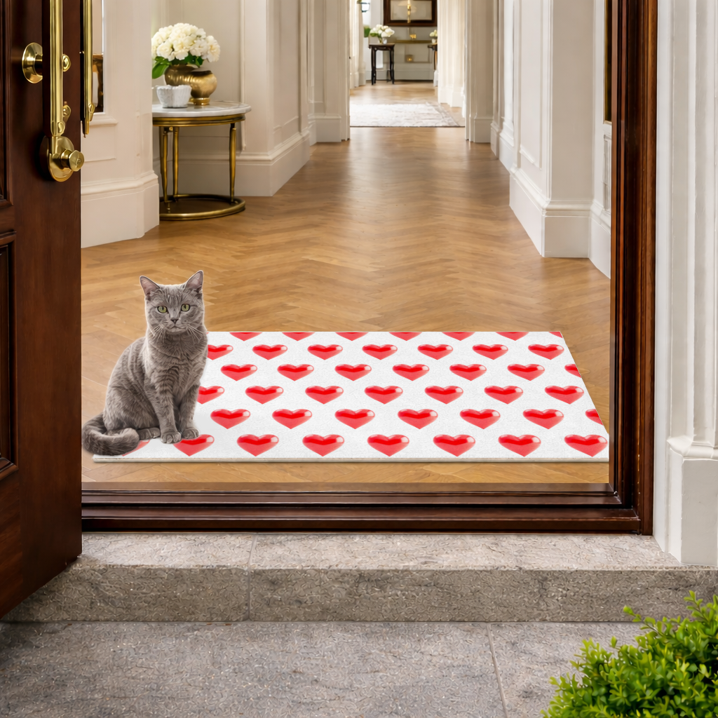 Glossy Red 3D Heart Doormat