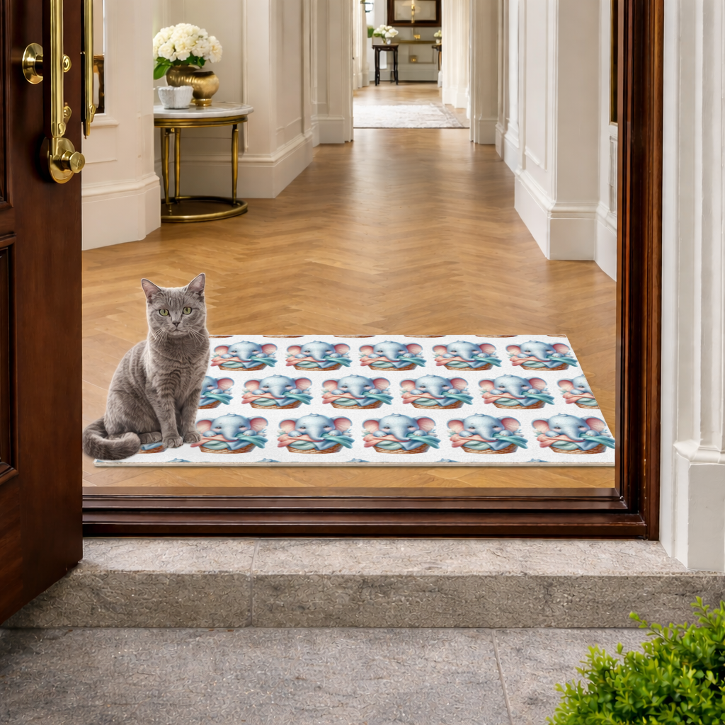 Cute Baby Elephant in Basket Doormat