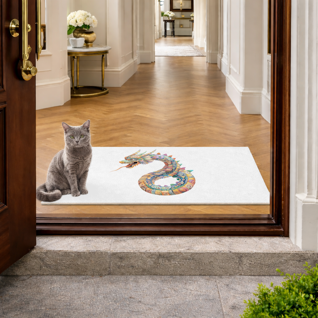 Colorful Mosaic Chinese Dragon Doormat