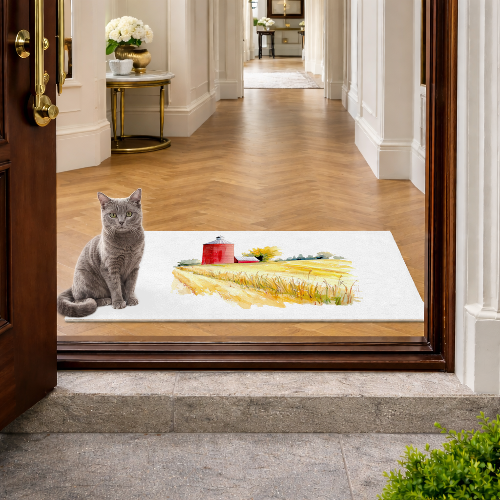 Red Farm Silo and Golden Wheat Field Doormat