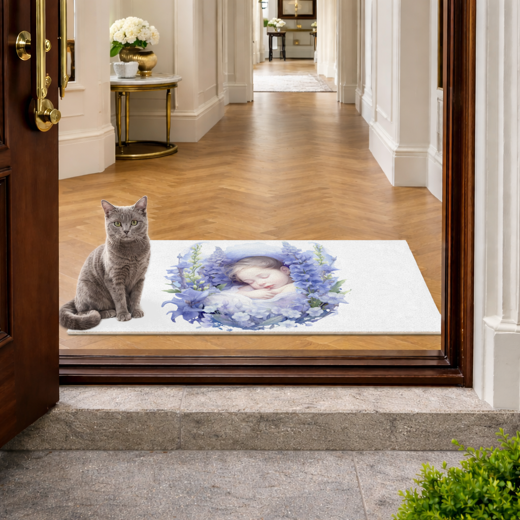 Sleeping Baby Blue Larkspur Doormat
