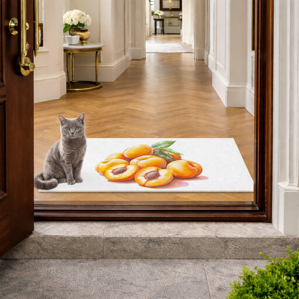Watercolor Apricot and Leaves Doormat