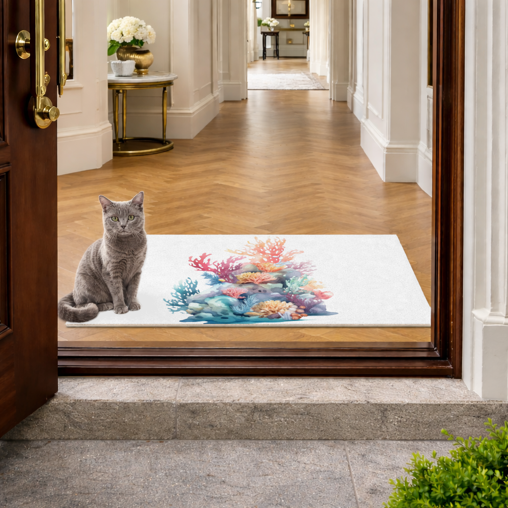 Vibrant Watercolor Coral Reef Scene Doormat