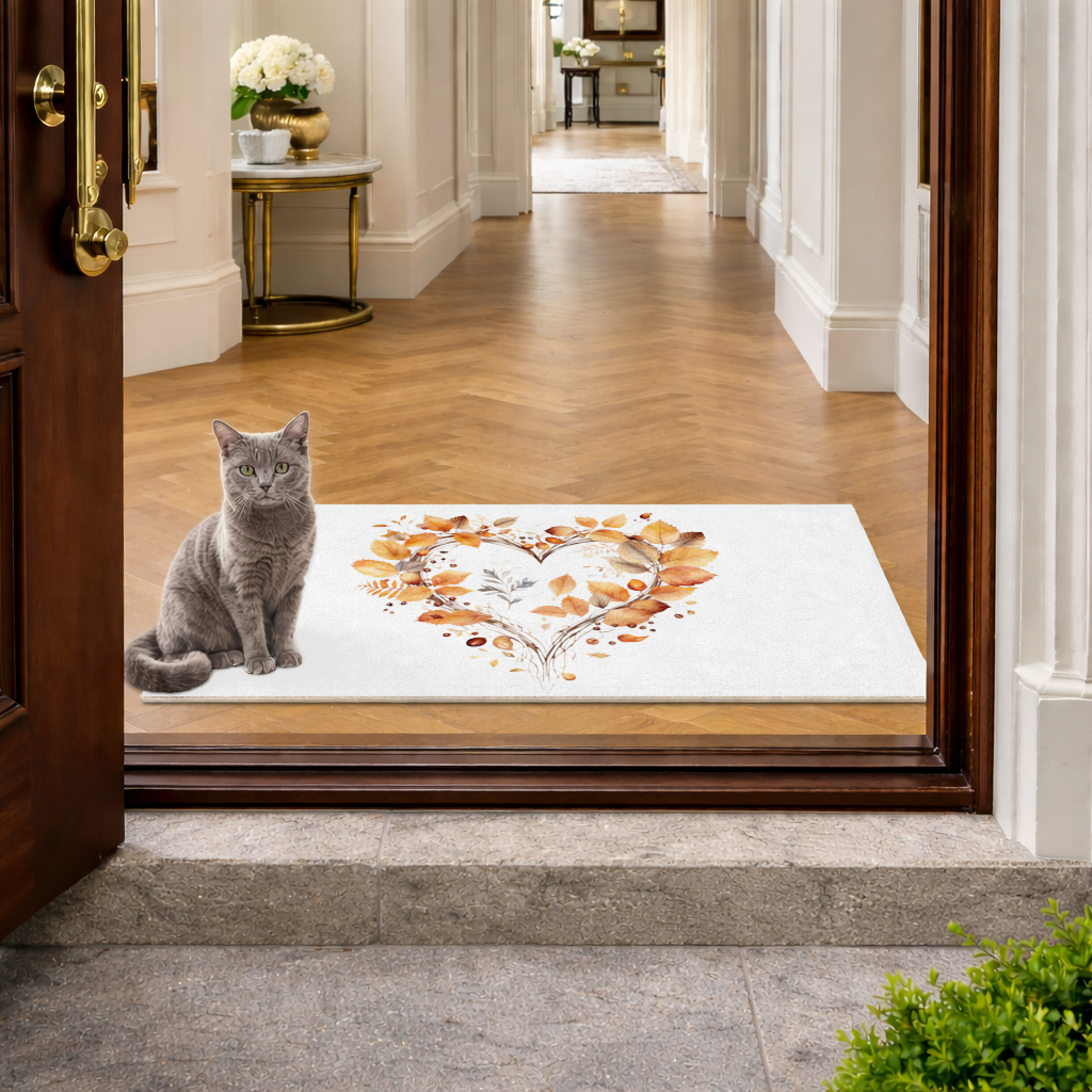 Orange Autumn Leaves Heart Doormat