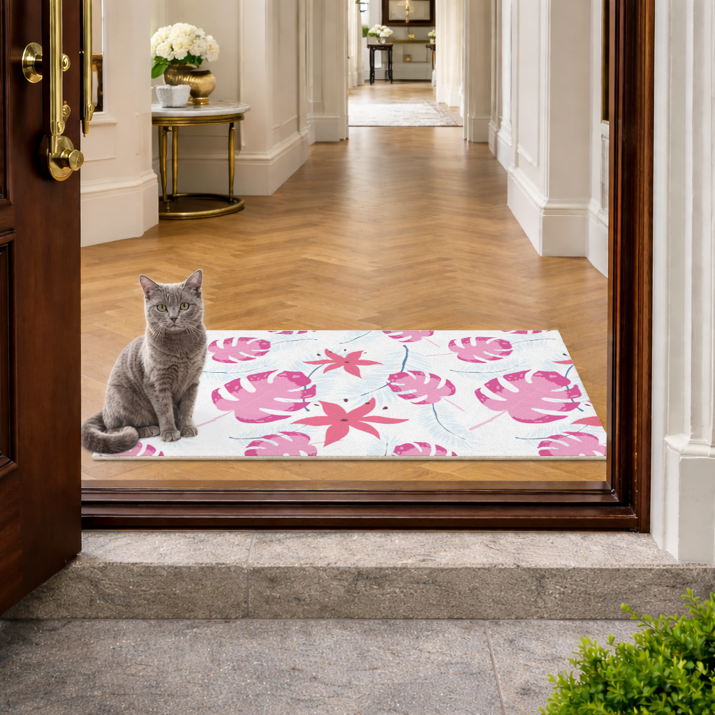 Pink Monstera and Tropical Lily Doormat