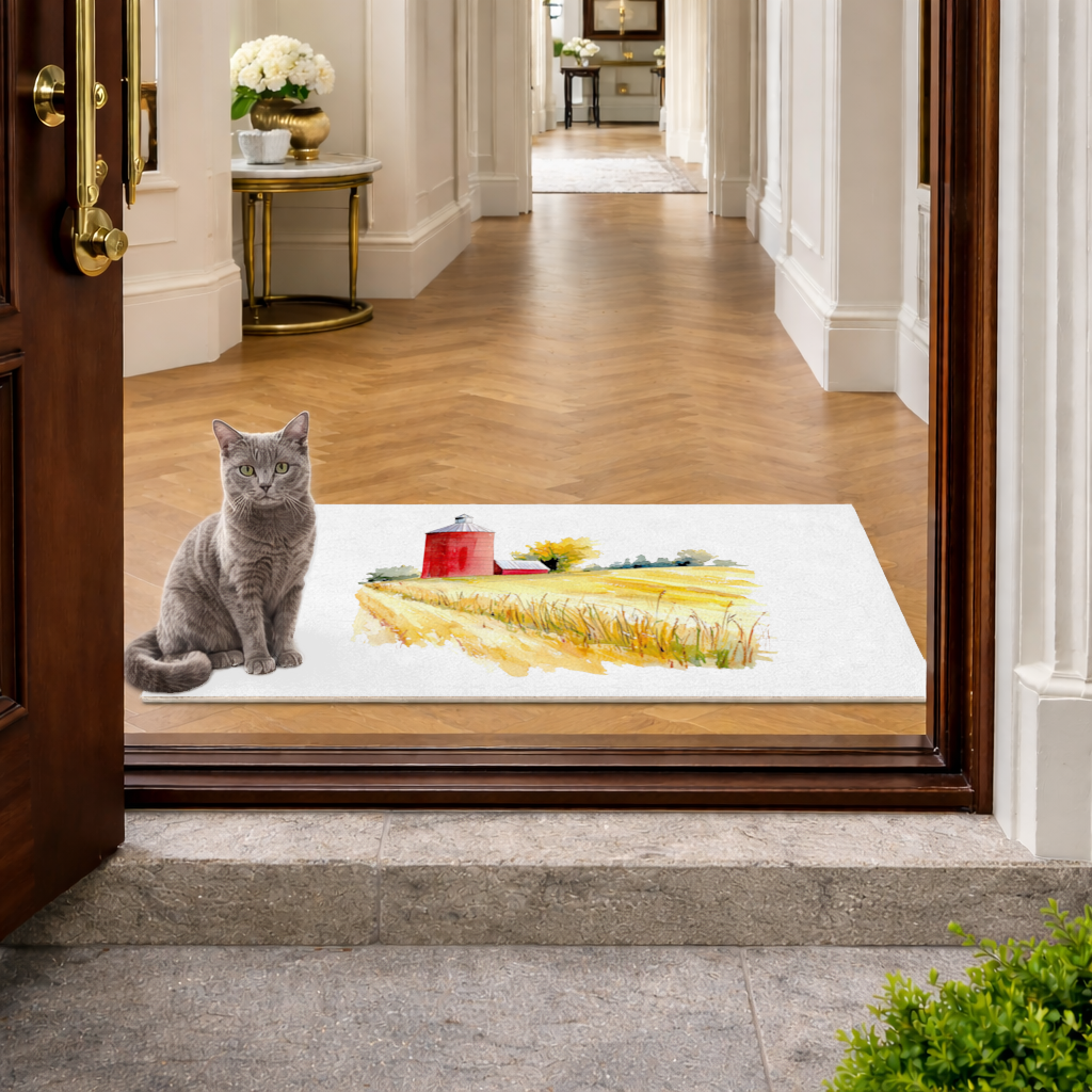 Kırmızı Silo ve Altın Buğday Tarlası Kapı Önü Paspası