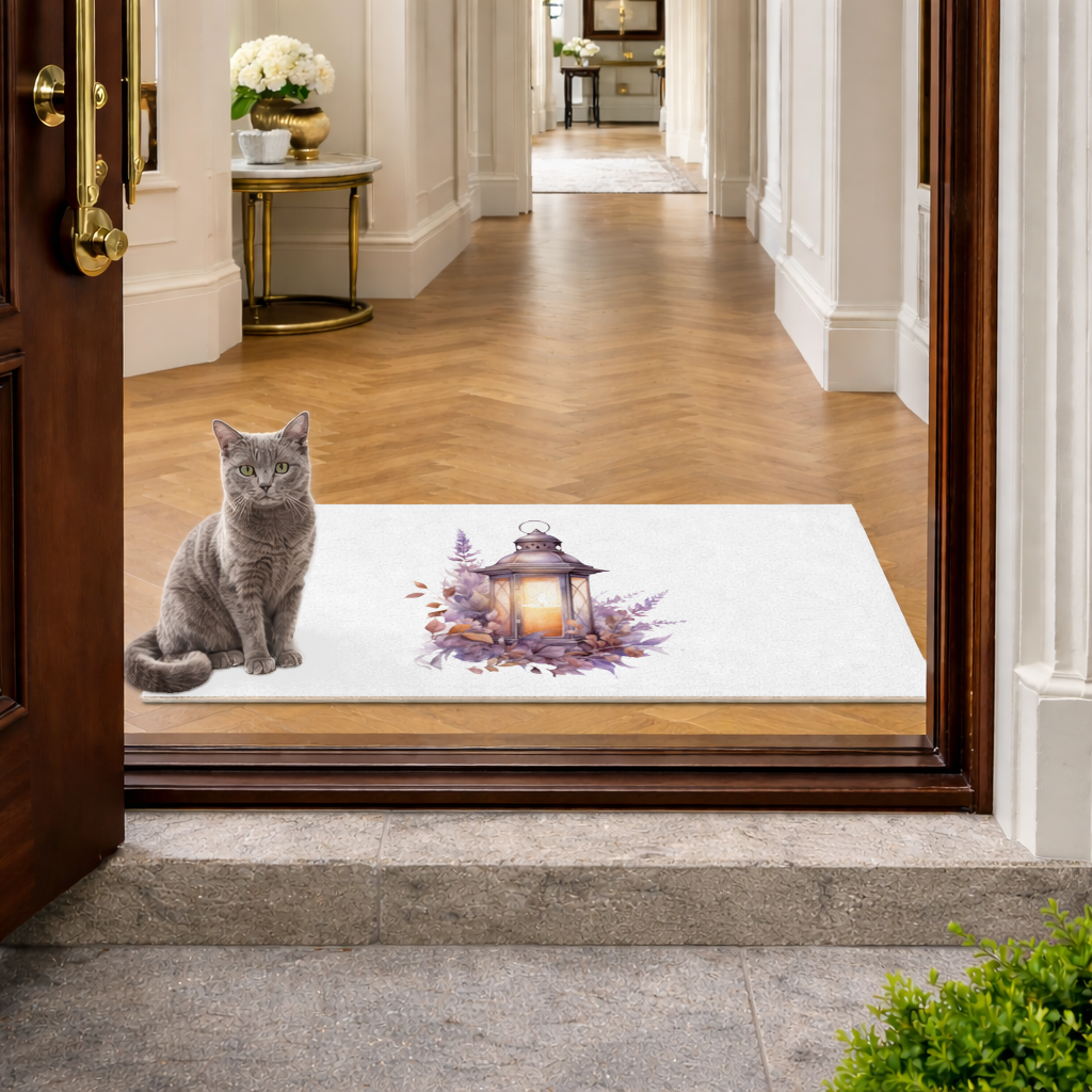 Lavanta ve Güz Yapraklı Antika Fener Kapı Önü Paspası