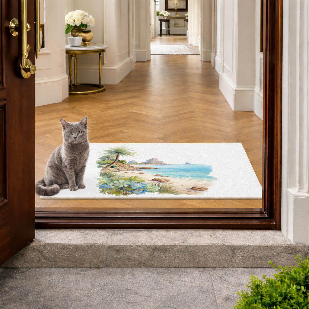 Tropical Palm Tree and Turquoise Sea Doormat