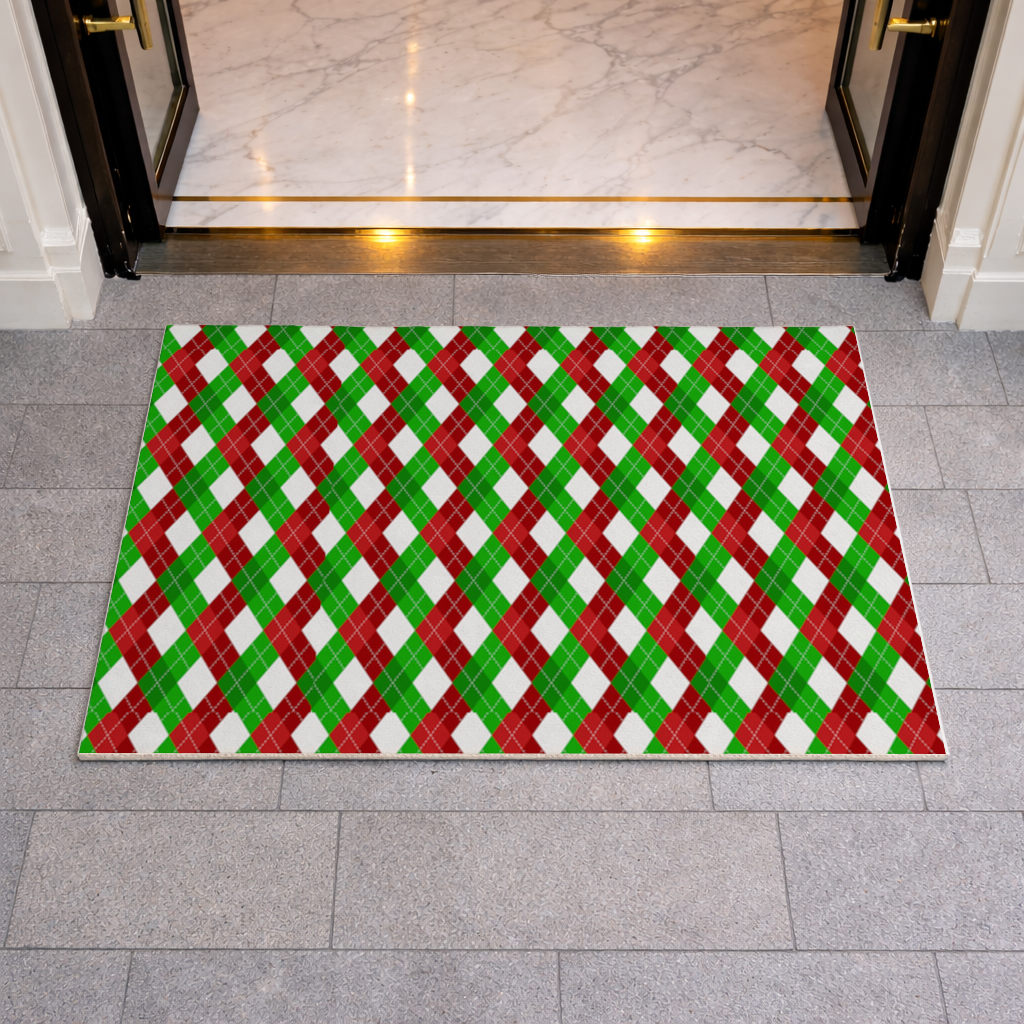 Red Green Argyle Plaid Background Pattern Doormat