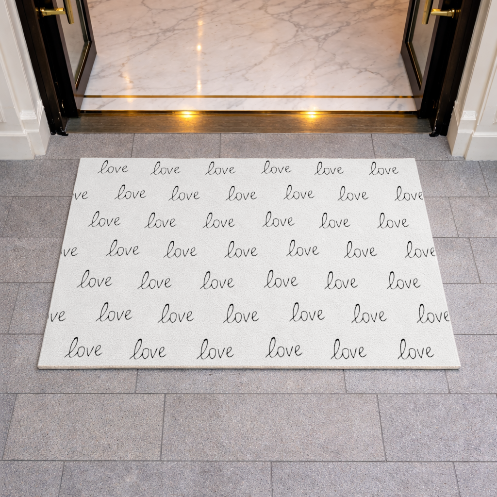 Minimal Black and White Love Text Pattern Design Doormat