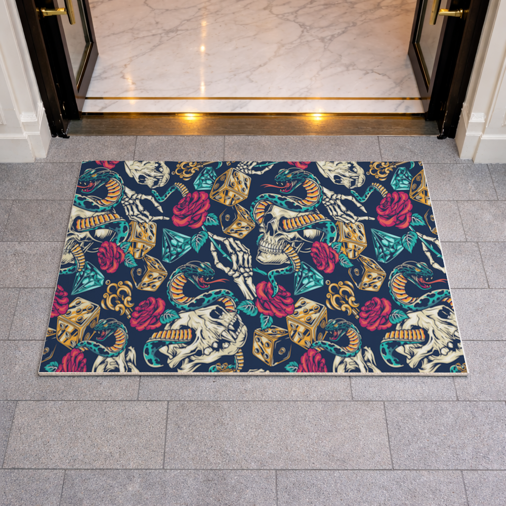 Skull Snake Dice and Roses Pattern 