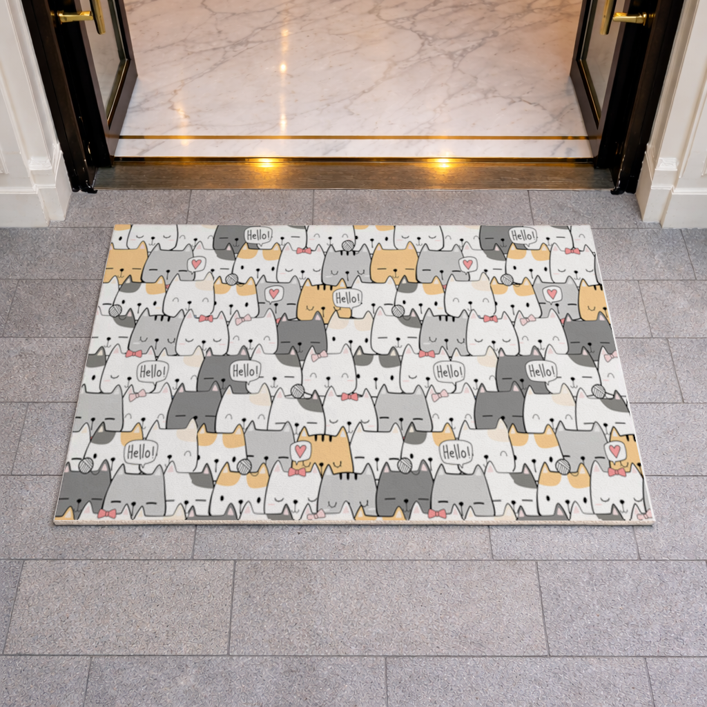 Cute Cartoon Cats Pattern with Speech Bubbles Doormat